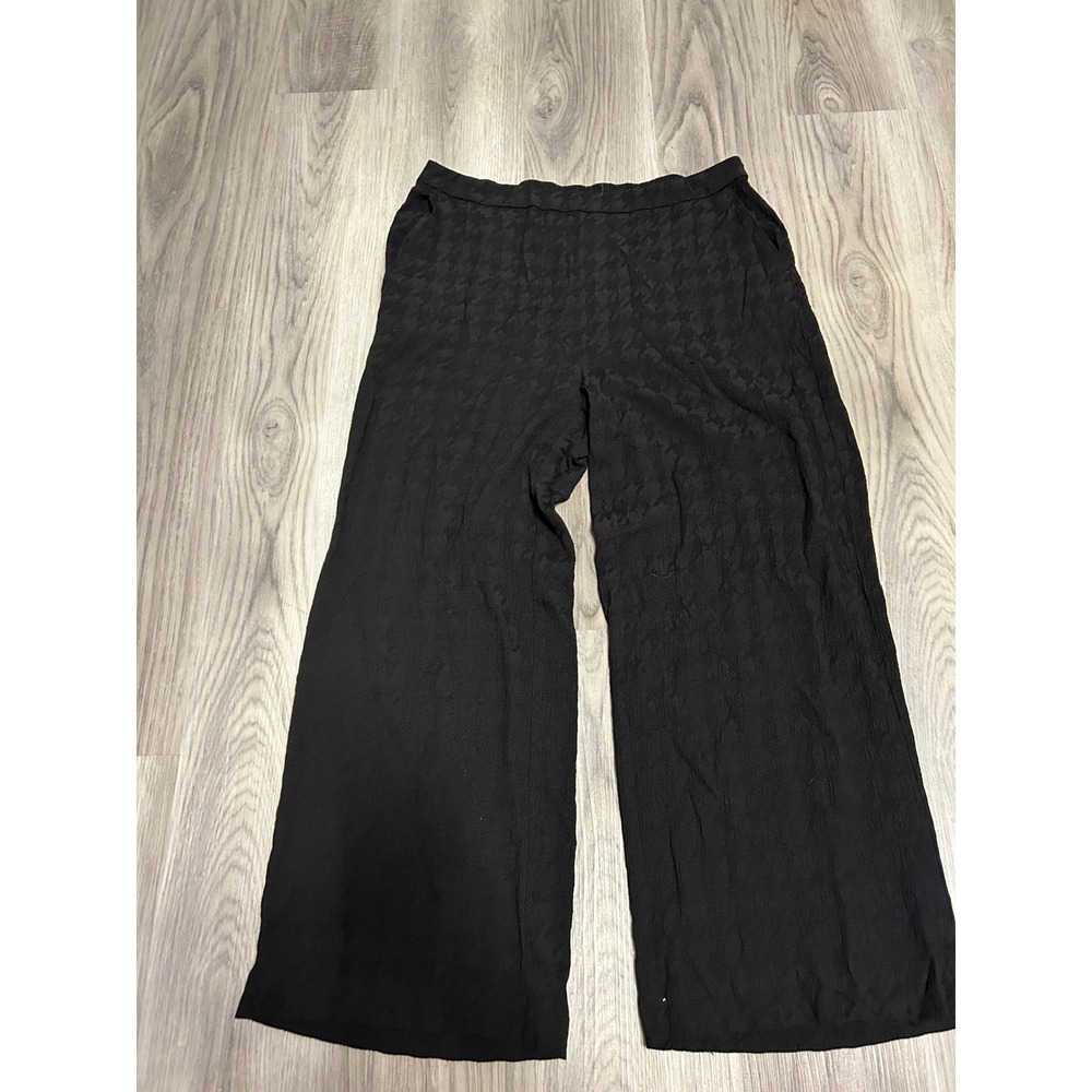 Chico's Womens Wide Leg Houndstooth Textured Pants Rayon Blend 2 Large Black